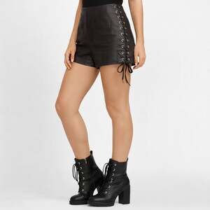Black Faux Leather Lace Up Shorts High Waist Edgy Moto Festival M